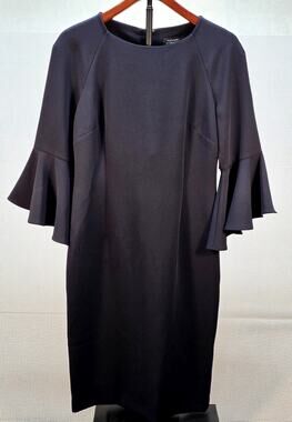 Tahari Arthur S. Levine Navy Bell Sleeve Sheath Dress Sz‎ 8 LBD Cocktail Wedding